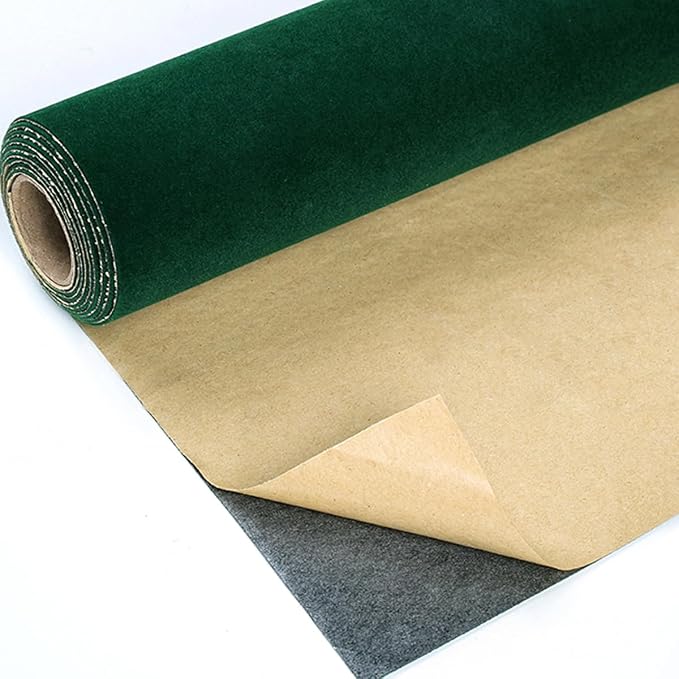 Green Self Adhesive Plush Velvet Fabric Sheets Velvet Flock Paper Roll Soft