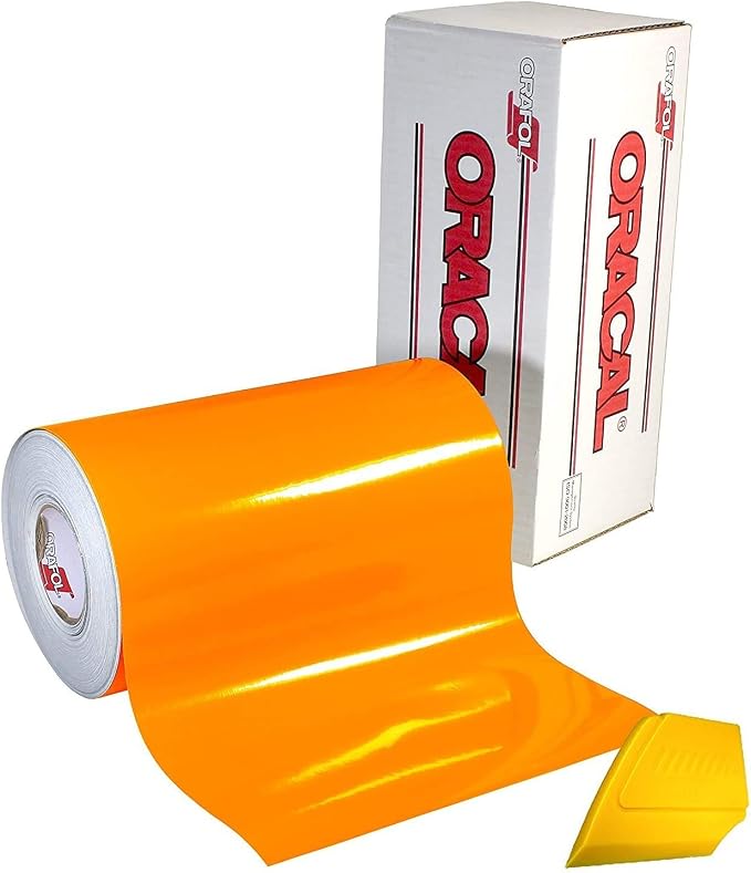 ORACAL 6510 Fluorescent Orange Cast Vinyl Wrap 12" x 30" Roll Including Hard