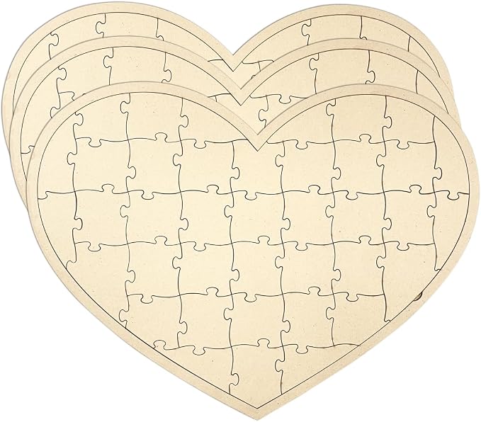 3 Pack Blank Wooden Heart Shaped Jigsaw Puzzle Unfinished Wooden Puzzle Board