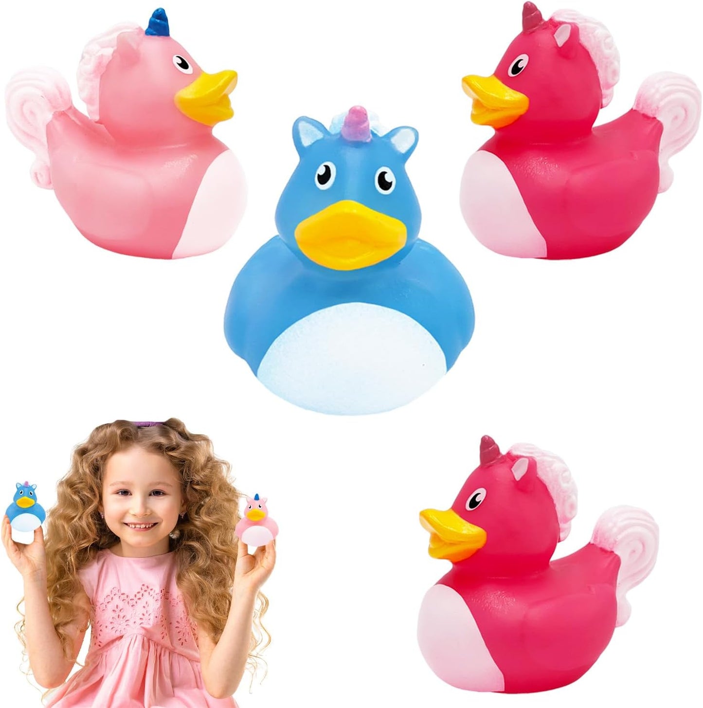 Unicorn Rubber Duck Toy Duckies for Kids, Bath Birthday Baby Showers Summer Beach and Pool Activity, 2" (24-Pack)