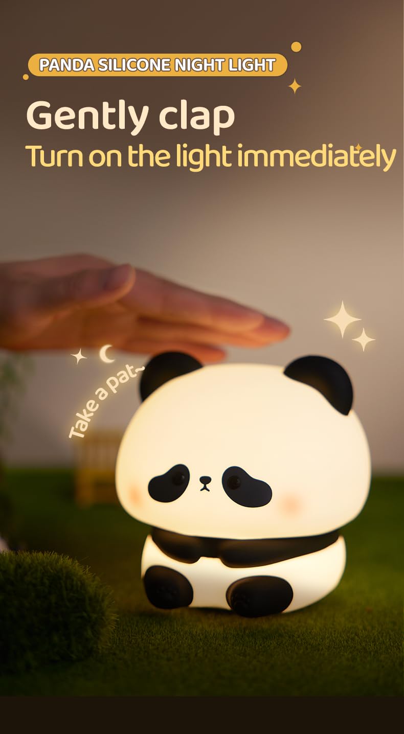 ATSUI Cute Panda Night Light, LED Squishy Novelty Animal Night Lamp, Food Grade Silicone, 3 Level Dimmable Rechargeable Nursery Nightlight for Breastfeeding Toddler Baby Kids, Cute Gifts for Kids