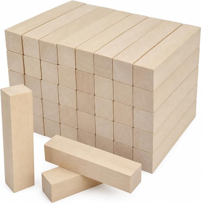 RHBLME 40 PCS Basswood Carving Blocks, Wooden Cubes Soft Solid Wooden Basswood