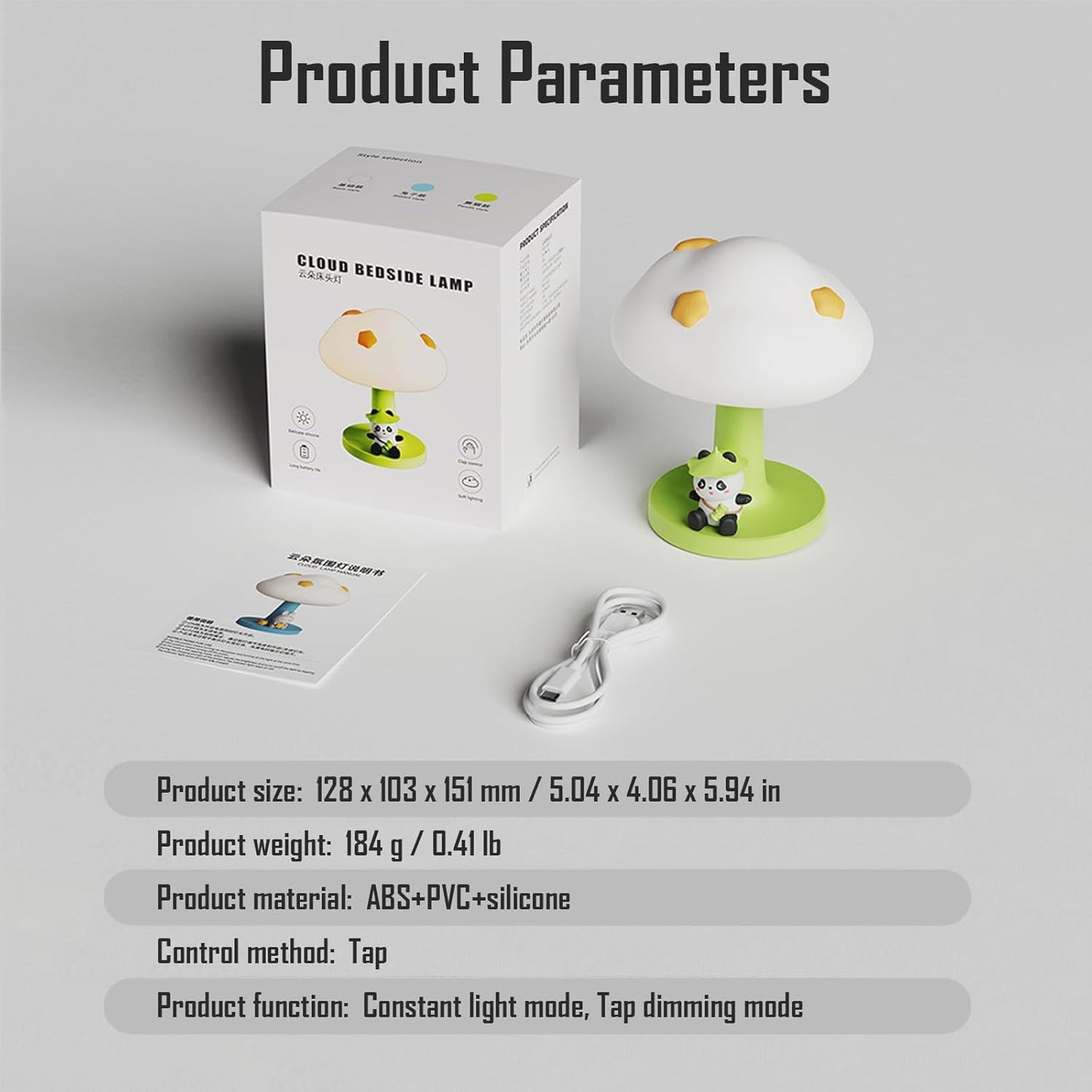 Cloud and Panda Rechargeable Night Light, Safe Soft Silicone Material, 3 Brightness Levels, Tap Control, Warm Light, Toddler Sleeping Lamp, Bedroom Night Lamp, Gift for Baby and Kid (Cloud and Panda)