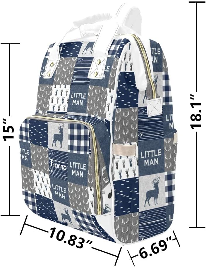 Antler Little Man Navy Woodland Plaid Diaper Bags with Name Waterproof Mummy Backpack Nappy Nursing Baby Bags Gifts Tote Bag for Women