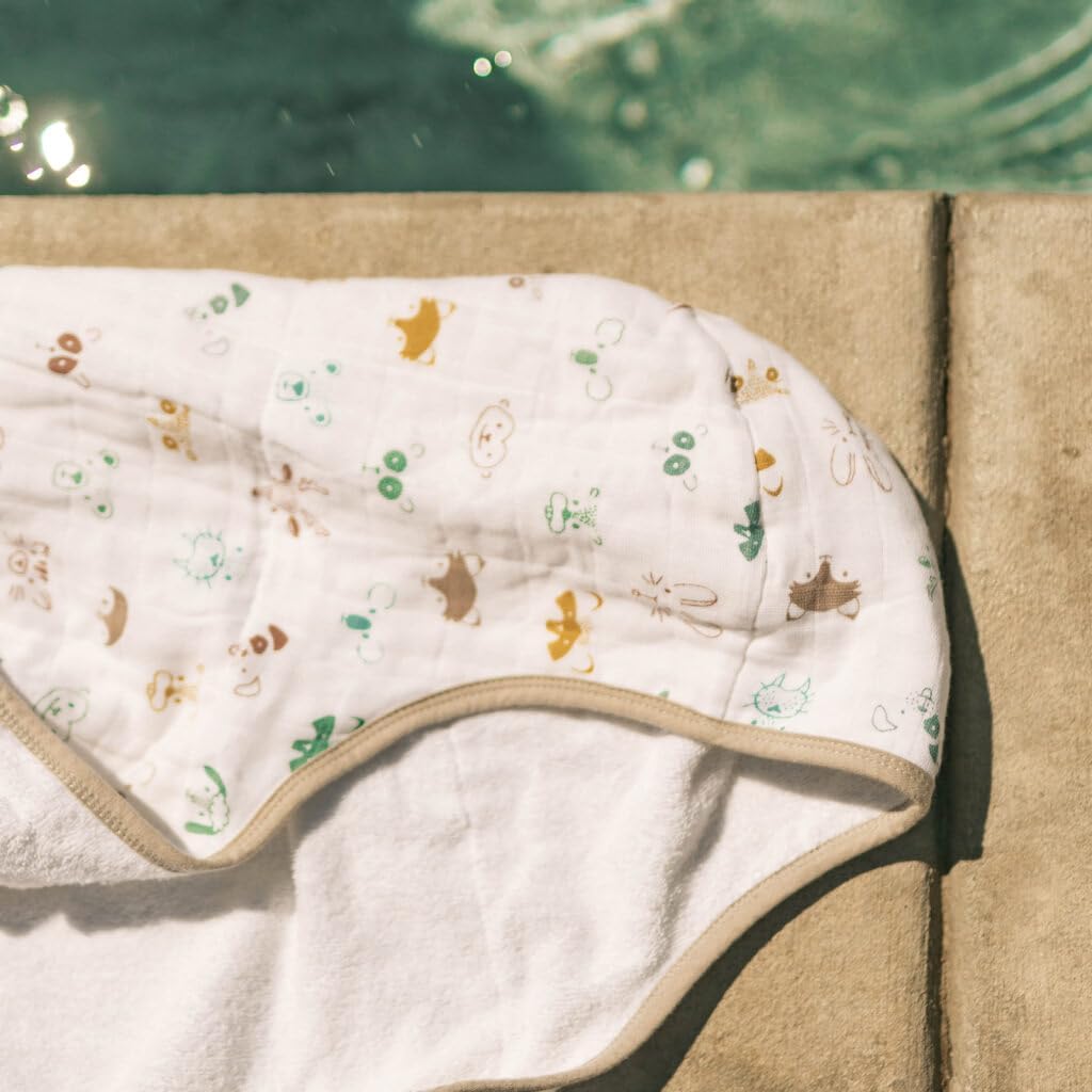 Little Unicorn Premium Hooded Bath Towel| Absorbent Cotton & Terry Blend | Larger Size, 1-6 Years (Animal Crowd)