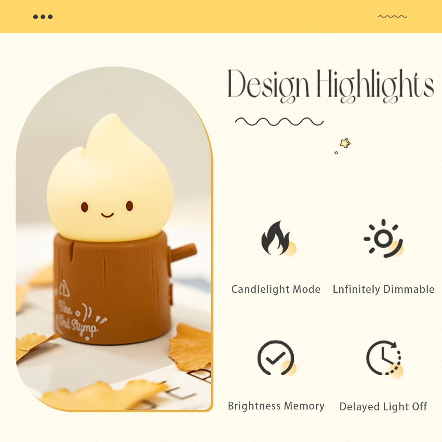 Ghost Campfire Night Light, Flamess Candle Lamp, Fire Lamp, Small Cute Night Light, 2 Modes/Rechargeable/Cordless/Dimmable Brightness, Kawaii Warm Lamps for Kids Bedroom Bedside Camping, Gift