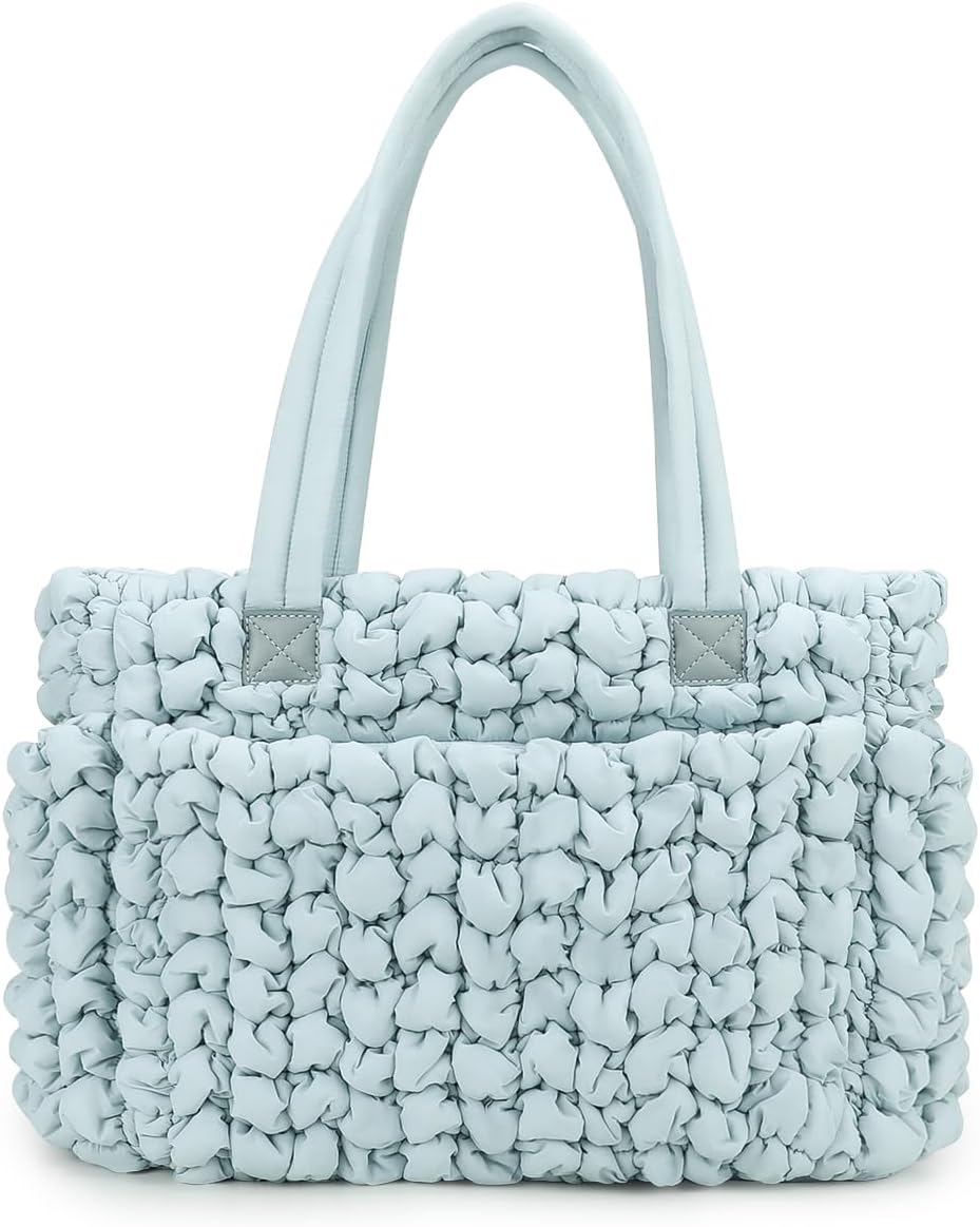 Lmbabter Puffer Quilted Tote Large Diaper Hobo Mommy Bag Hold 16“Laptop Stylish Cloud Handbag Carryall Daypack Travel Work