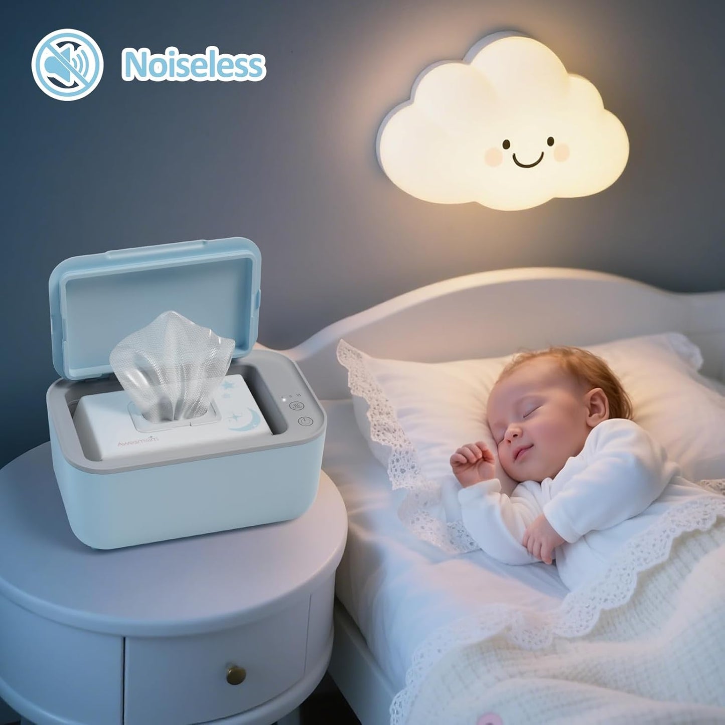 Wipe Warmer for Babies, Adult, Adjustable Temperature, Silent Heating, Large Wipe Holder with Constant Warmth –Blue