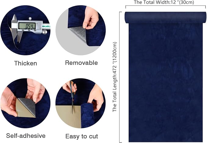 CHIHUT Blue Velvet Drawer Liner Creased Self Adhesive Velvet Flocking Liner