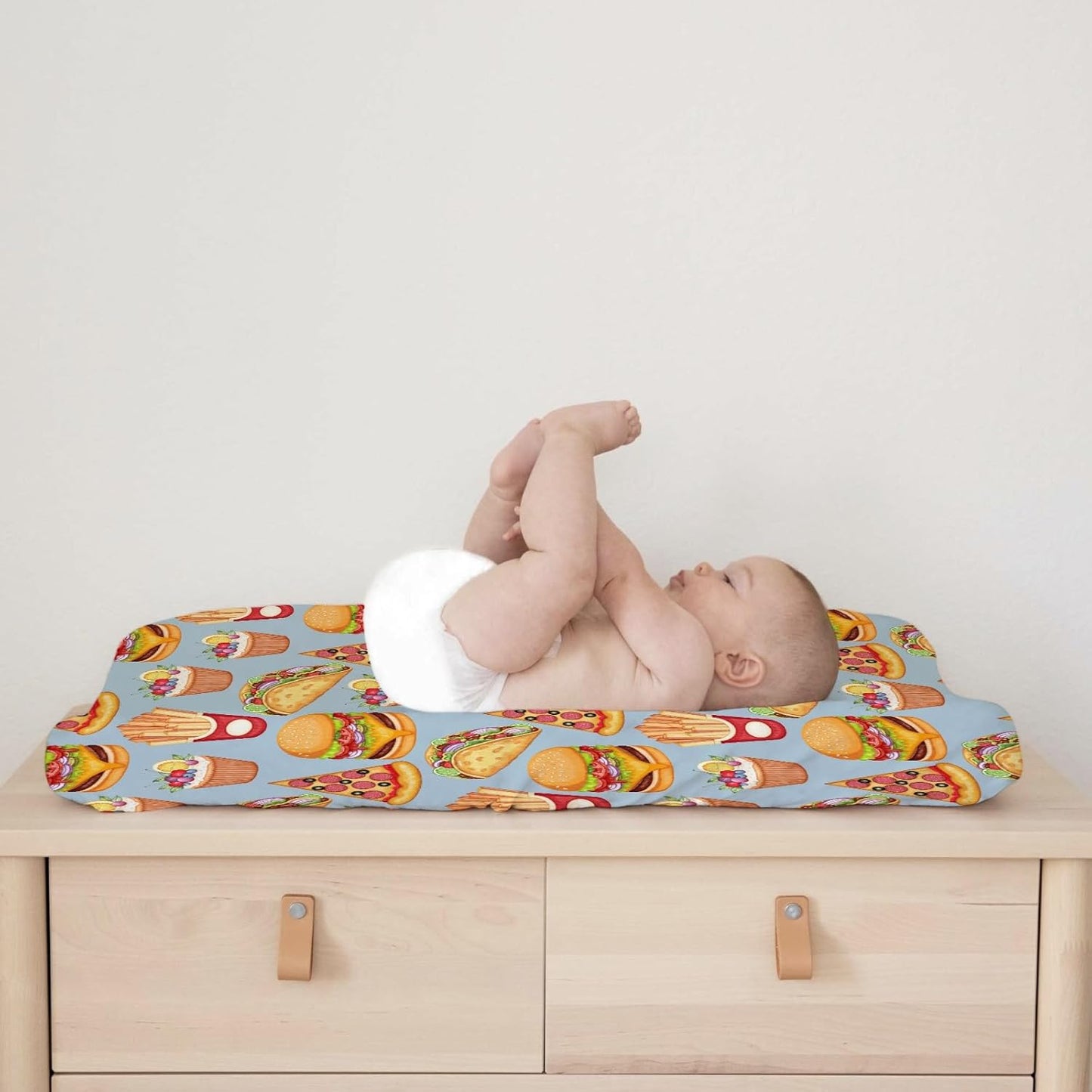Cute Burger French Fries Cupcake Pizza Baby Changing Table Pad Covers for Baby Boys or Girls 32''x16'' Unisex Fitted Diaper Changing Table Cover Comfort Soft Breathable Nursery Changing Table Mats