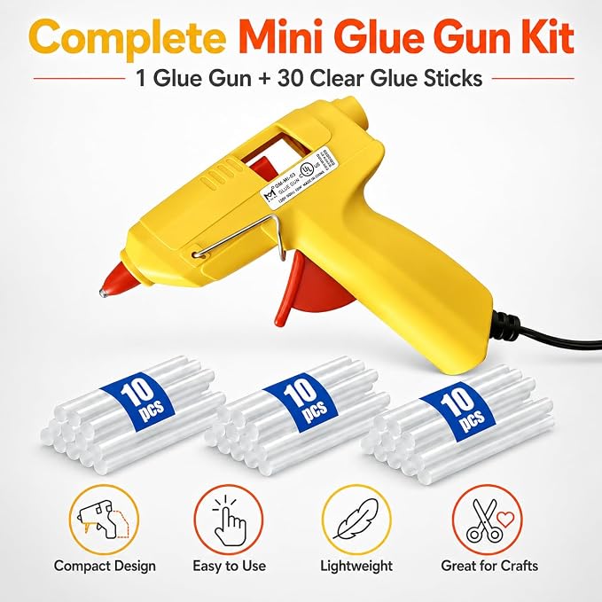 Mini Hot Glue Gun Kit with 30 Glue Sticks and Carrying Case, 15W Fast