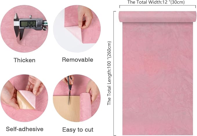 CHIHUT 12''x100'' Peach Pink Self Adhesive Velvet Flocking Contact Paper