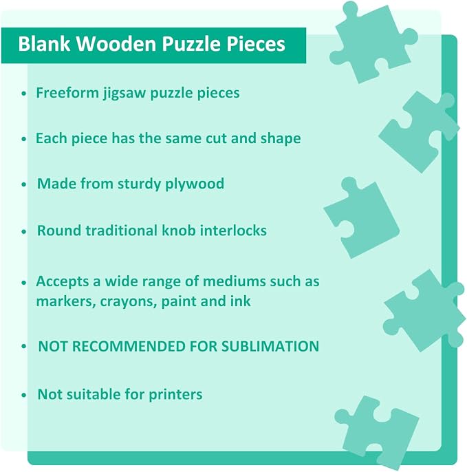50 Piece Blank Wooden Puzzle Jumbo Size, Each Piece 4x3.2 Inches | Wooden Blank