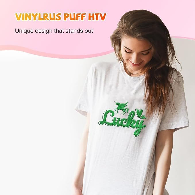 VinylRus Green Puff Vinyl Heat Transfer -12” x 6ft Puffy 3D Iron on Vinyl