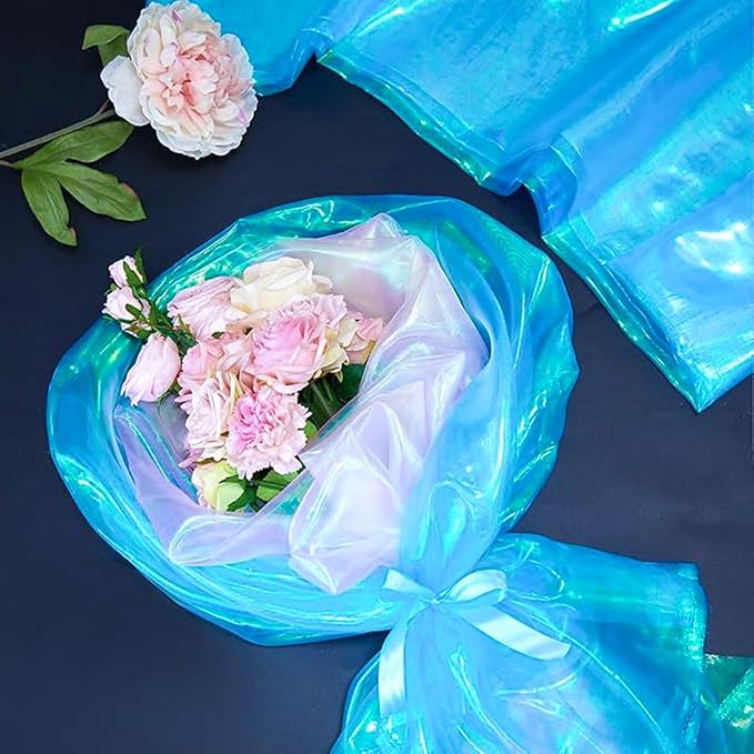 Sky Blue Iridescent Organza Fabric