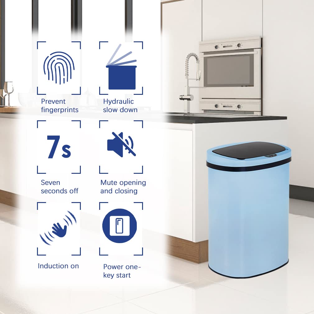BestOffice Kitchen Trash Can with Lid, 13 Gallon Automatic Garbage Can for Bathroom Bedroom Home Office 50 Liter Touch Free High-Capacity Brushed Stainless Steel Waste Bin