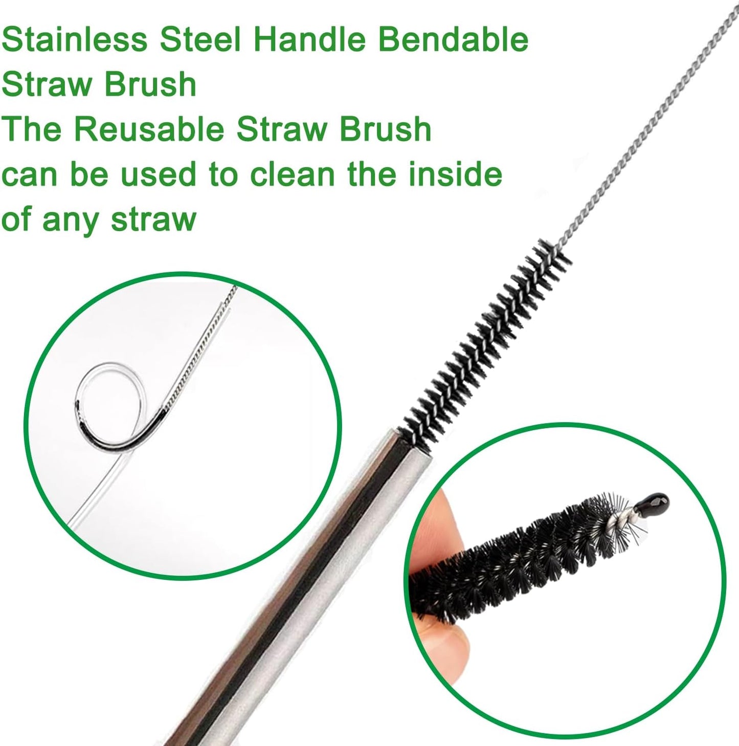 Straw Cleaner Brush Long 10 inch, 10-PCS Straw Brush of Bristles Diameter (5+8+12+16+20mm) for Cleaning Reusable Straws, Sippy Cup, Water Bottles, Tumblers, Tubes Black Color