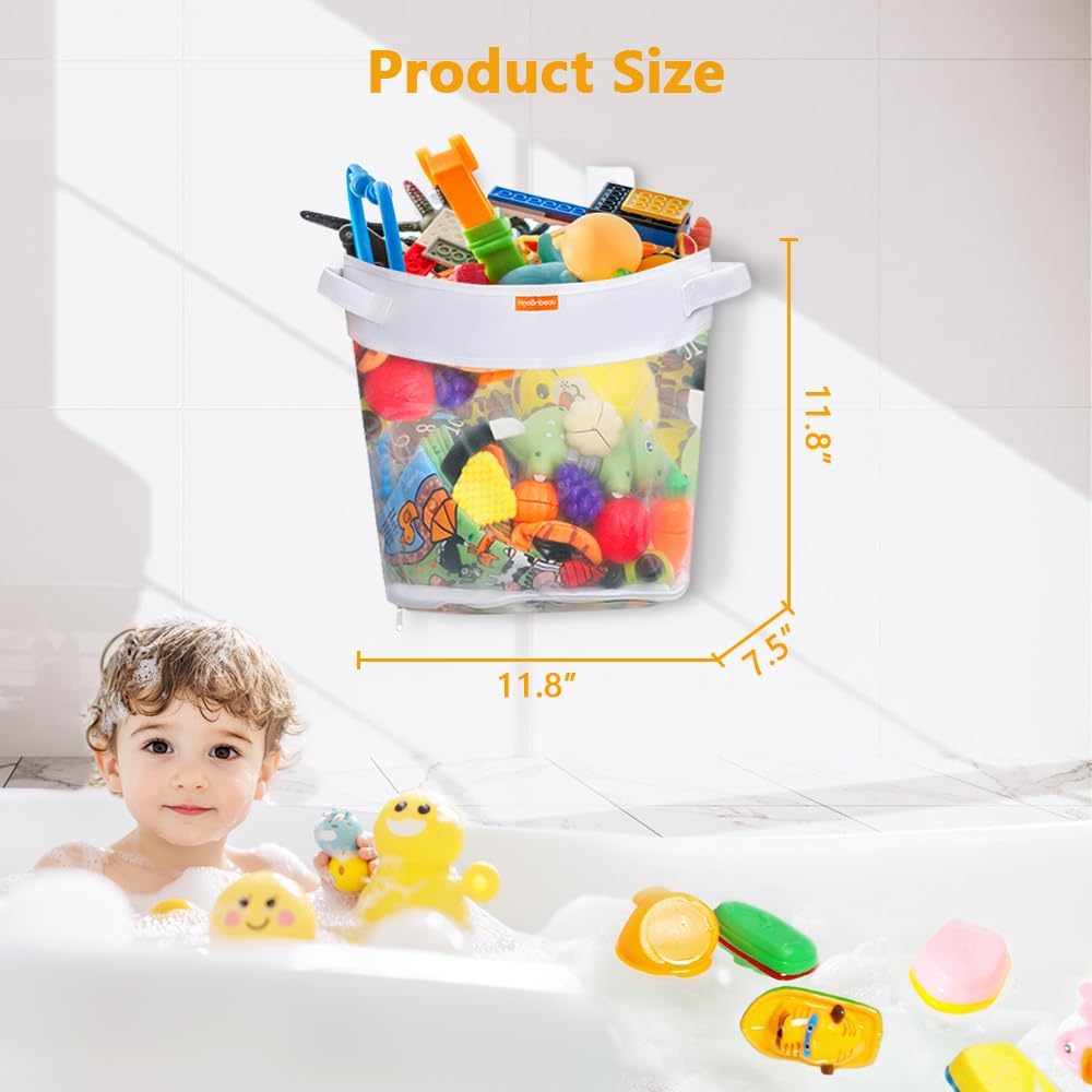 Bath Toy Organizer – Large Capacity Mesh Storage with Wide Opening, Quick Release Bottom Zipper, Wall-Mounted & Foldable, Quick Dry Baby Bathtub Toy Holder, Multi-Use Bathroom Organizer