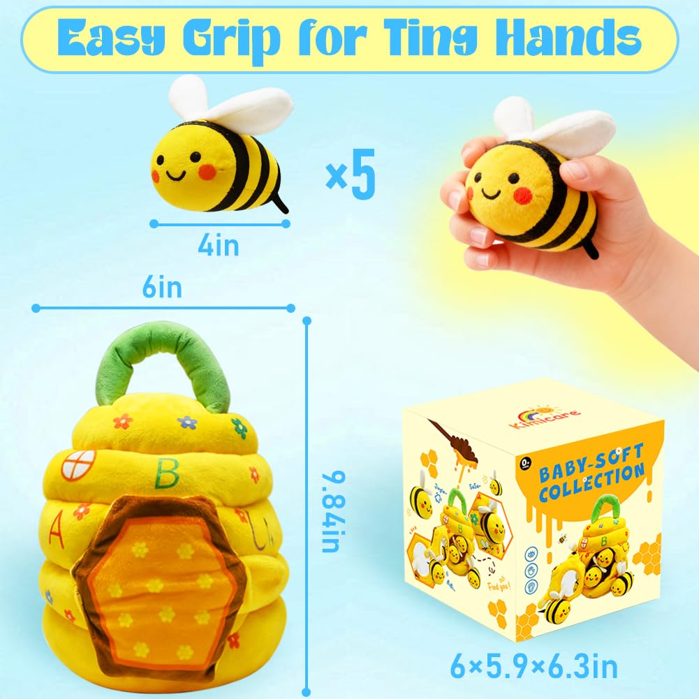 Bee Hive Baby Toys 6-12 Months, Soft Beehive with 5 Stuffed Bees, Crinkle, Rattles, Squeaker, Jingle Bells, Mirror, Montessori Toys Sensory Baby Shower Birthday Christmas Gift