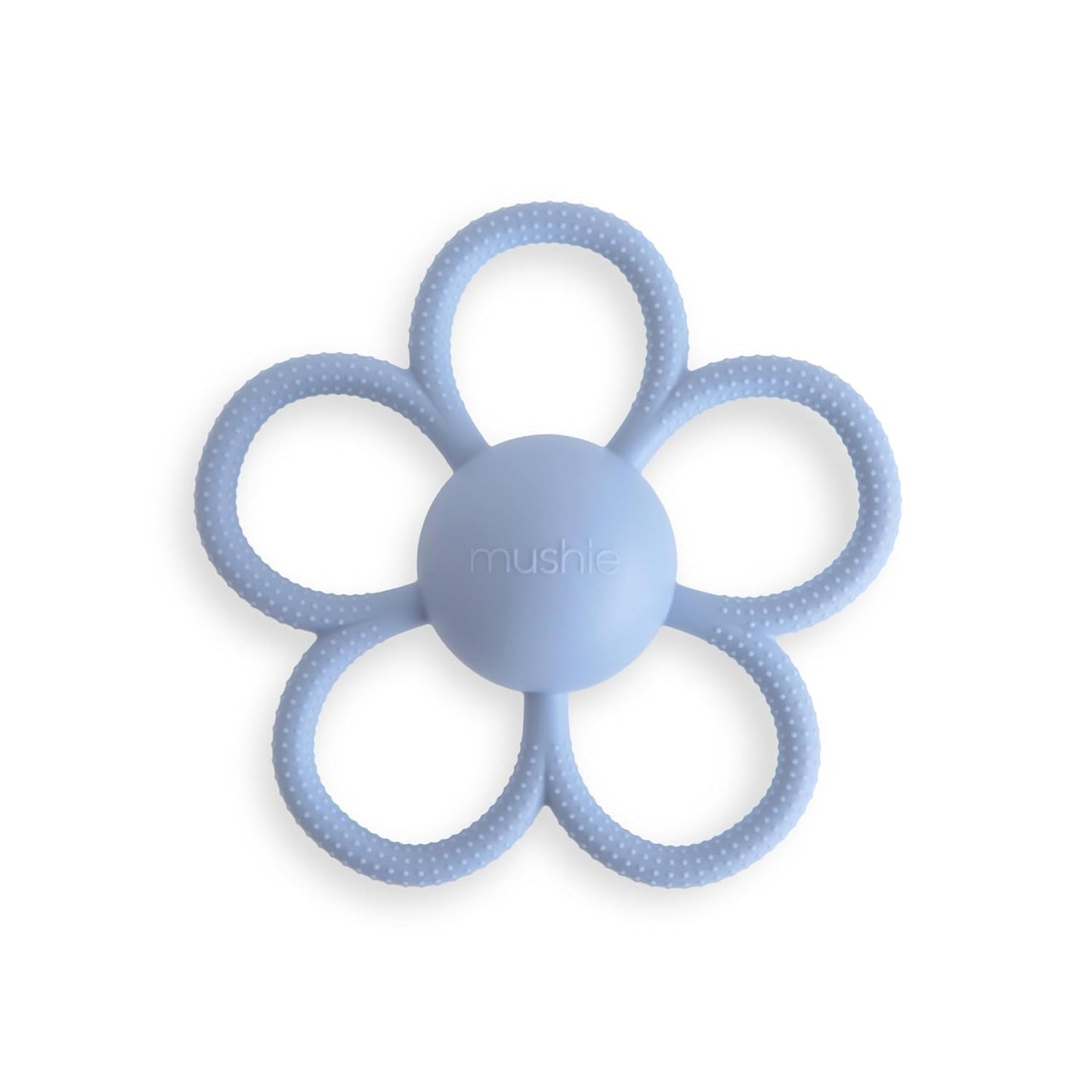 mushie Silicone Baby Daisy Rattle Teether Toy (Faded Denim)
