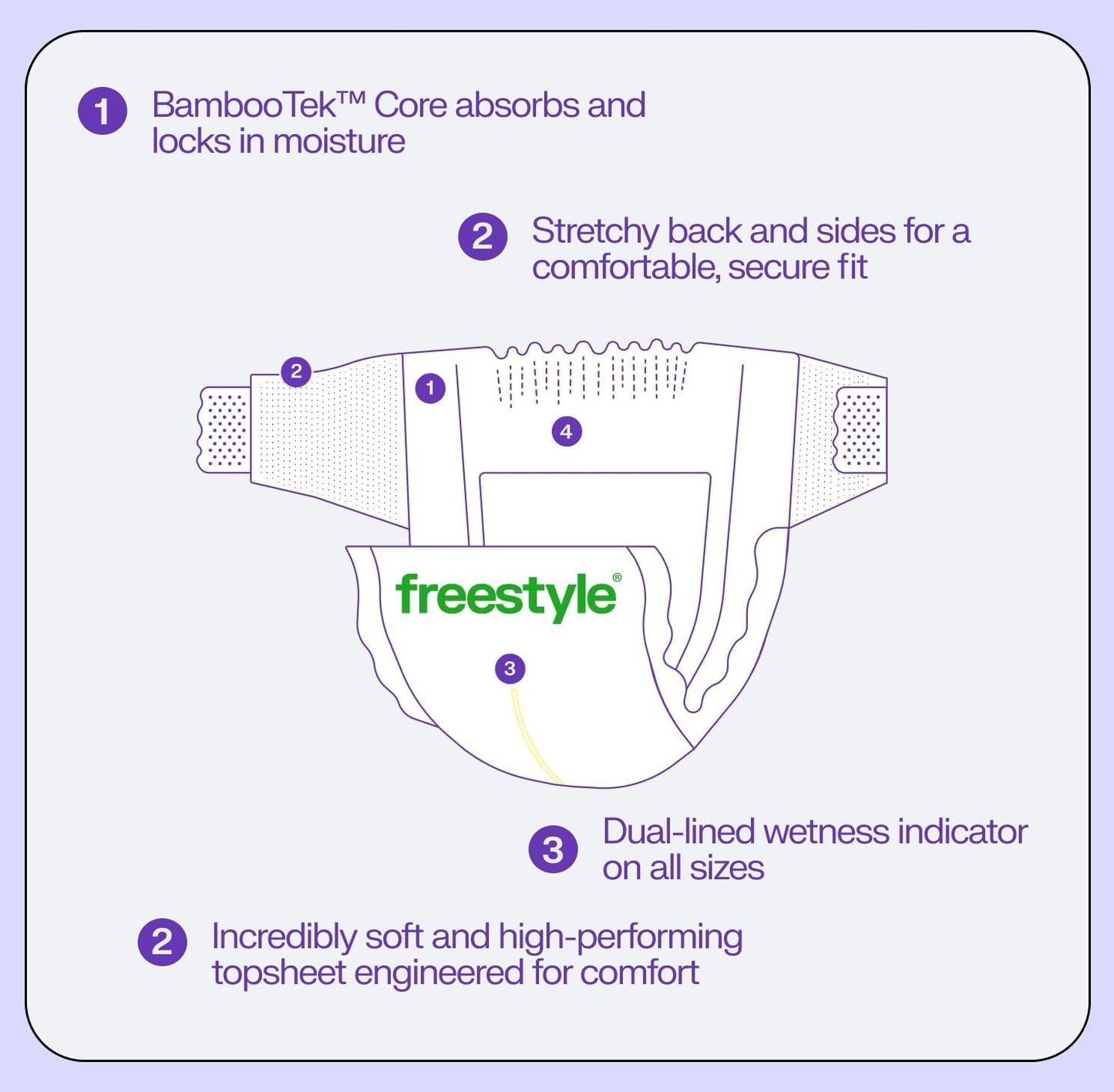 Freestyle BambooTek Diaper – (Size 5) Hyper Absorbent & Non-Toxic – Disposable Diaper for Sensitive Skin – Ultra Soft Diaper's (25+ lbs) – 44 Count