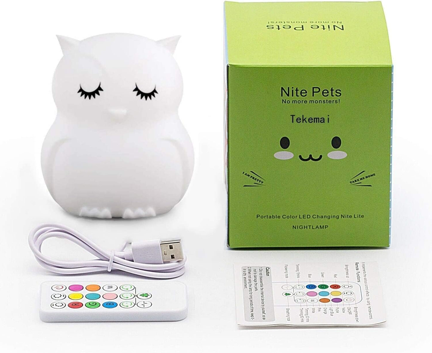 Night Light, Bedside Lamp for Children/Kids, Baby Nursery Lamp for Breastfeeding Safe, Break Resistant, Eye Caring, Adjustable Brightness & Color, Touch Control + Remote Control - Medium Owl