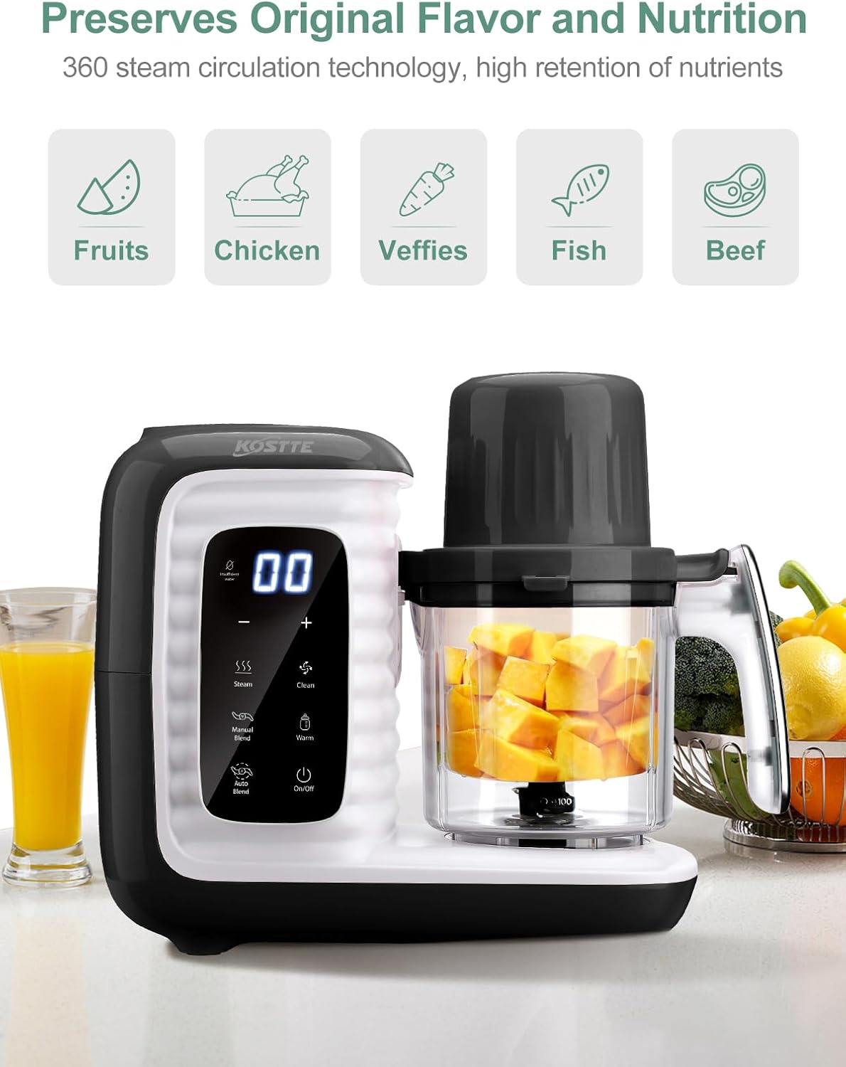 MOMYEASY Baby Food Maker, Multifunction Processor Chopper Grinder, Baby Food Steamer and Puree Blender in-One, with Bottle Warmer, Auto Cooking & Grinding with Touch Control Panel