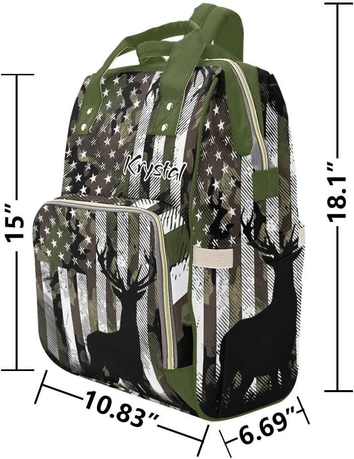 Camo American Flag Deer Antlers Diaper Bags with Name Waterproof Mummy Backpack Nappy Nursing Baby Bags Gifts Tote Bag for Women