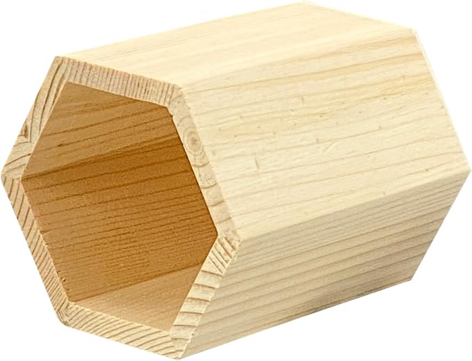 Cregugua 12 Pieces 4 Inch Wooden Pen Holder Hexagon shaped Unfinished Wood