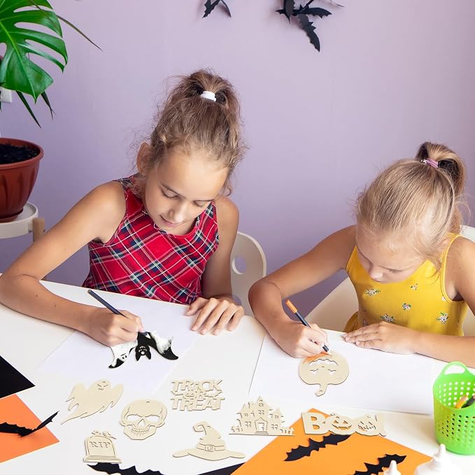 36PCS Wooden Halloween Ornaments to Paint Fall Decorations, 12 Styles DIY Blank