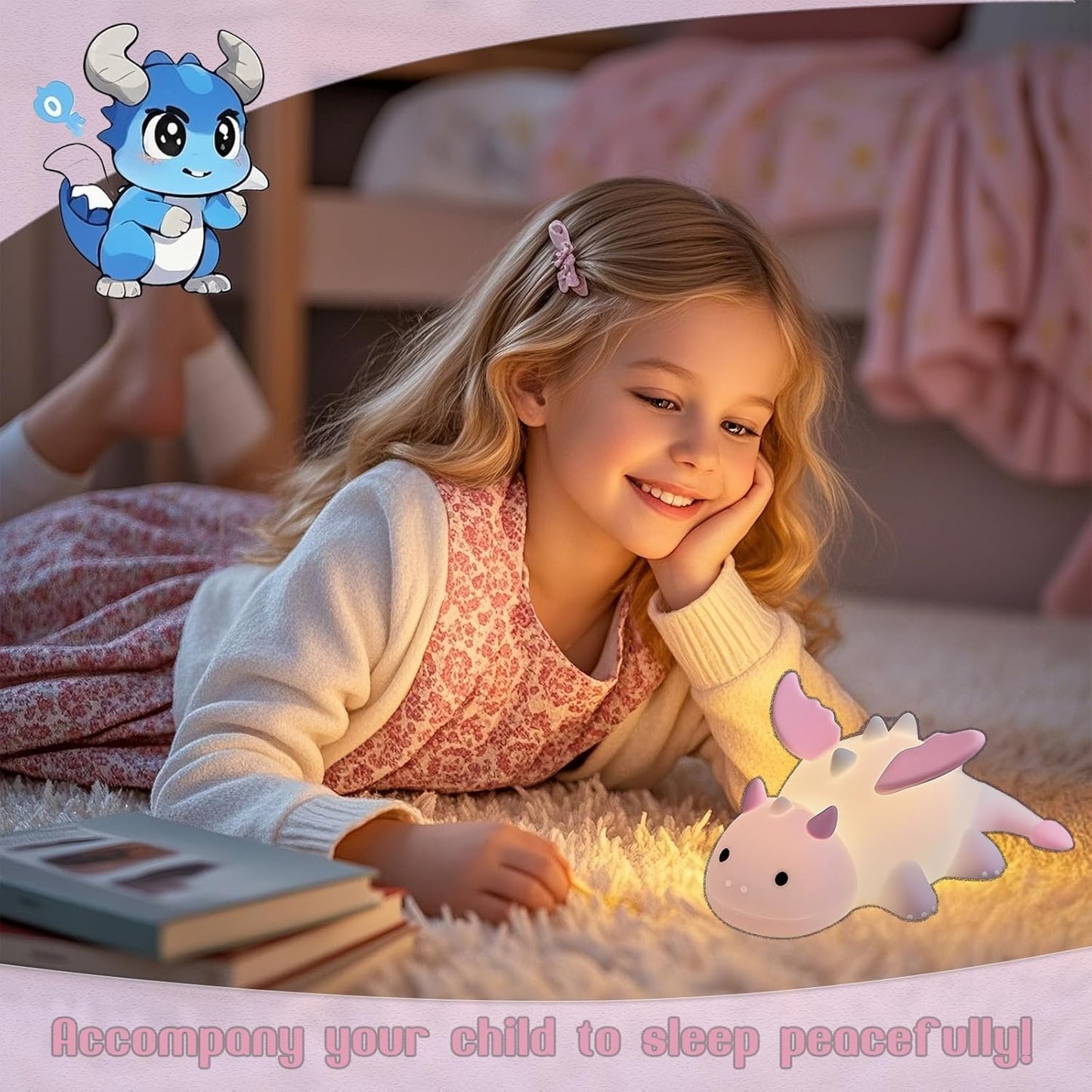 Dragon Night Light, Cute Pink Dragon Gifts, Soft Silicone Lamp with 3 Level Warm Light and RGB Changing, Breastfeeding Nursery Portable Kawaii Bedside Lamp for Baby, Toddler, Boys and Girls