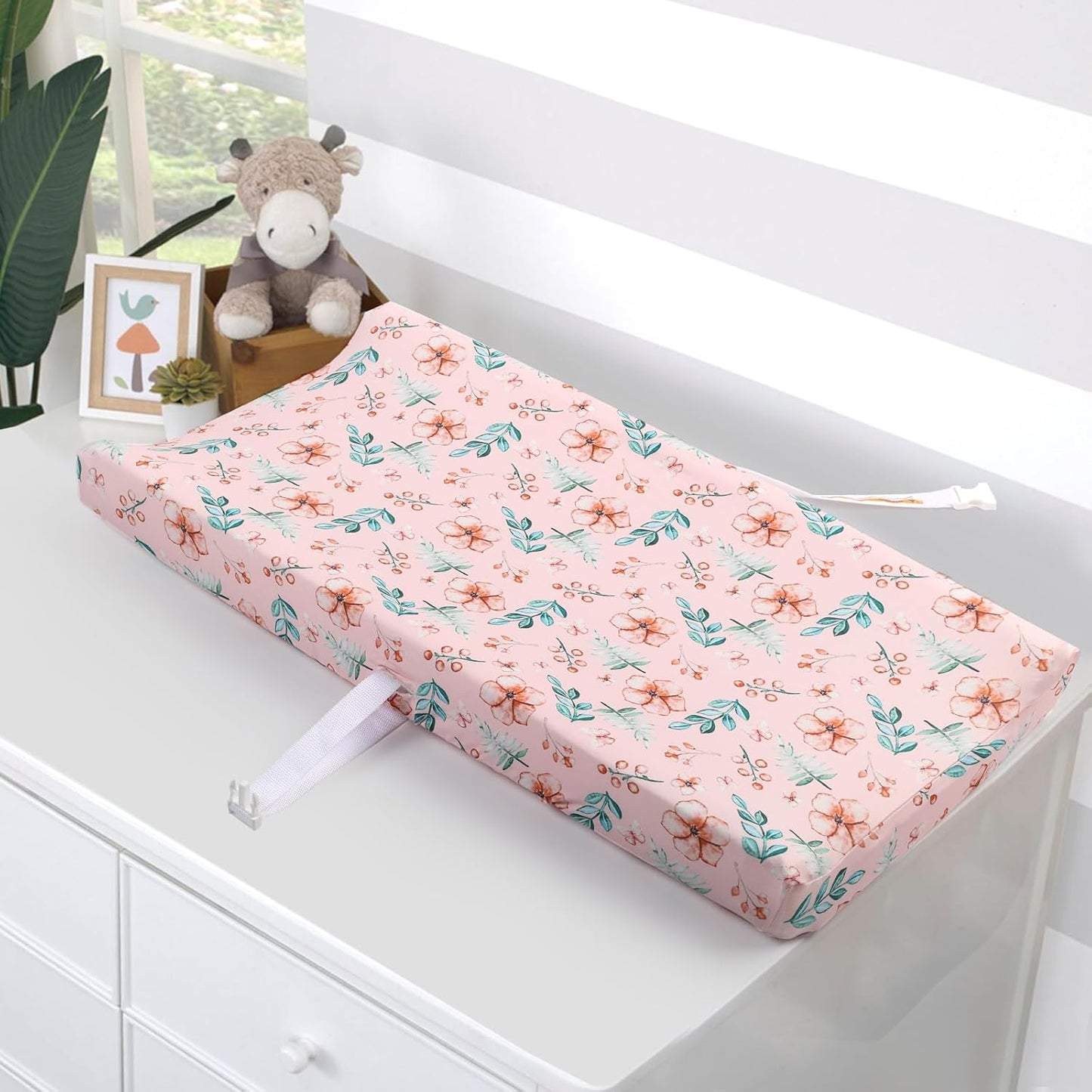 Changing Table Pad Cover Elastic Changing Pad Cover Premium Baby Changing Pad Cover 2 Pack for Boys Girls Soft Comfortable and Secure (Pink Flower)