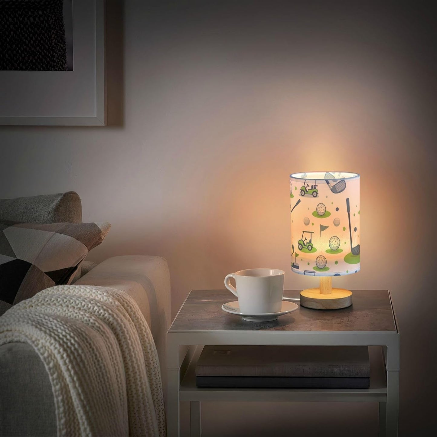 Golf Ball Flag Car Table Lamp for Bedroom Bedside Lamp Desk Lamps Cylinder Nightstand Lamp for Living Room Office Decor