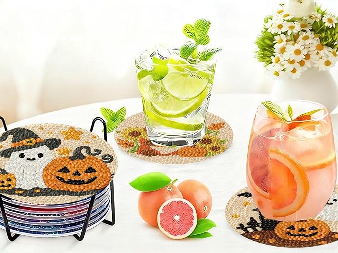 8 PCS Halloween Diamond Art Coasters Kits Cute Diamond Painting Coaster |
