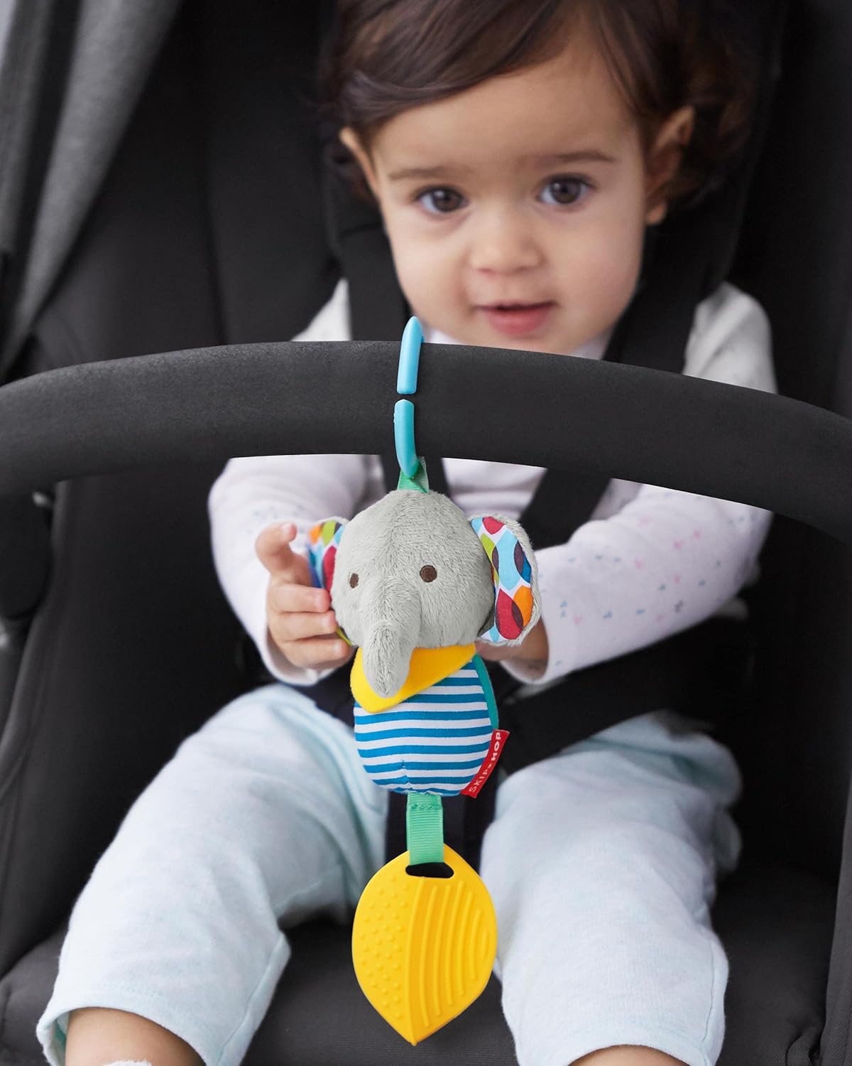 Skip Hop Bandana Buddies Baby Activity Chime & Teether Stroller Toy, Elephant, 3x2.5x7 Inch (Pack of 1)