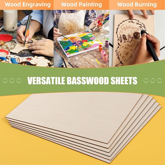 AWIZOM 6 Pack Basswood Sheets for Crafts-24 x 24 x 1/8 Inch- 3mm Thick Plywood