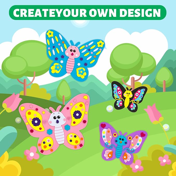 VKPI 4 Butterflies Foam Art Crafts Gift Kit, Creative Make Your Own Butterflies