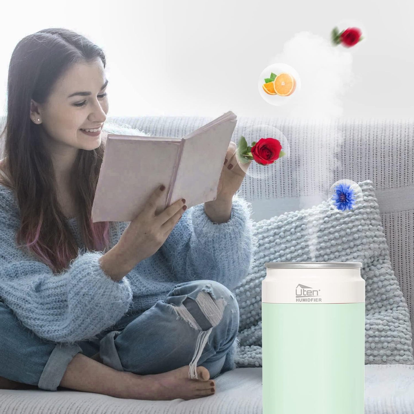 Humidifiers, Humidifier for Bedroom, Can Air Humidifier, Humidifiers for Home and Plants, USB Powered And Battery Powered Portable for Home Office Car Outdoor, 2 Mist Modes, Night Light, Auto-Off