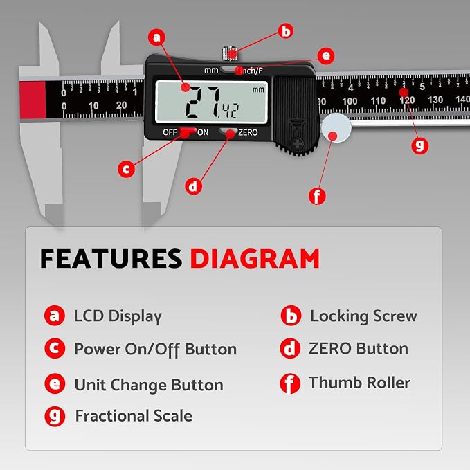S&F STEAD & FAST Digital Calipers 6 inch, Caliper Measuring Tool, Stainless