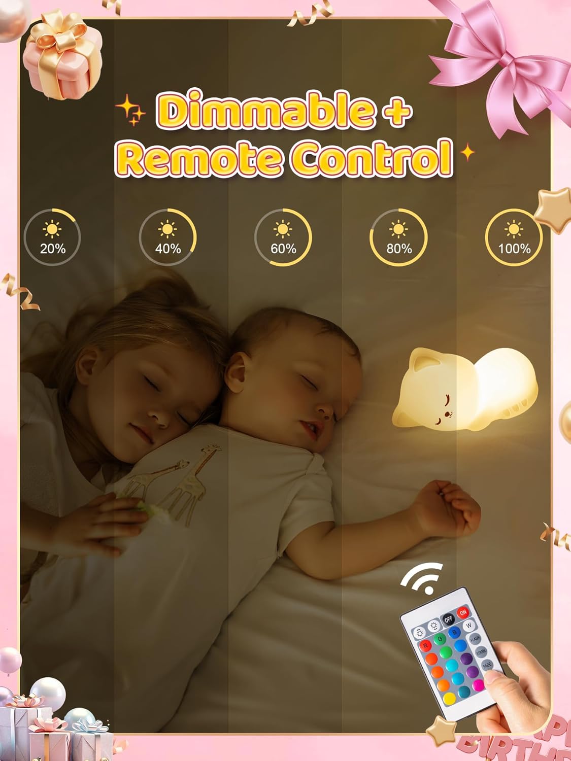 Mubarek 【Remote + Gifts Package】 Cat Gifts for Girls,16 Colors Dimmable Teen Girl Gifts Trendy Stuff, TAP for Fun Cute Stuff for Teen Girls