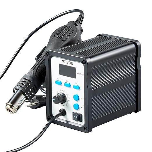 VEVOR Hot Air Rework Station, 700W Digital Display SMD Rework Station, 212℉-932℉ Hot Air Gun with Adjustable Airflow, 3 Pre-Set Channels & ℃/℉ Conversion for Chip Dismantling, Electronics Repair