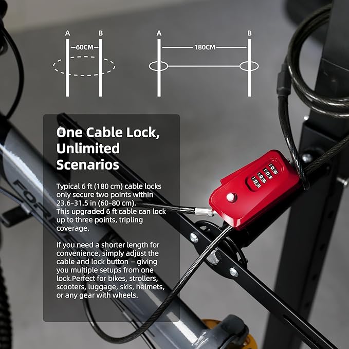 6ft Python Cable Lock for Bike, Bicycle, Electric Scooter, Trail Camera, 4 Digit Combination Lock Outdoor Use, Heavy Duty Anti Theft, Retractable Locking Cable for Trail Cam, eBike, Kayak