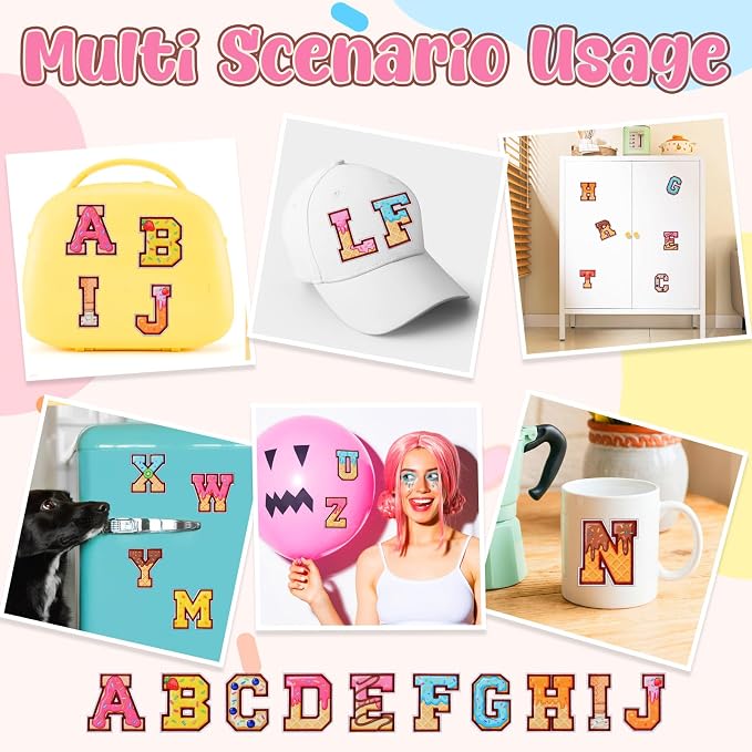 WILLBOND 52 Pcs Donut Alphabet Patches 2.8 Inch Self Adhesive Letter Patches