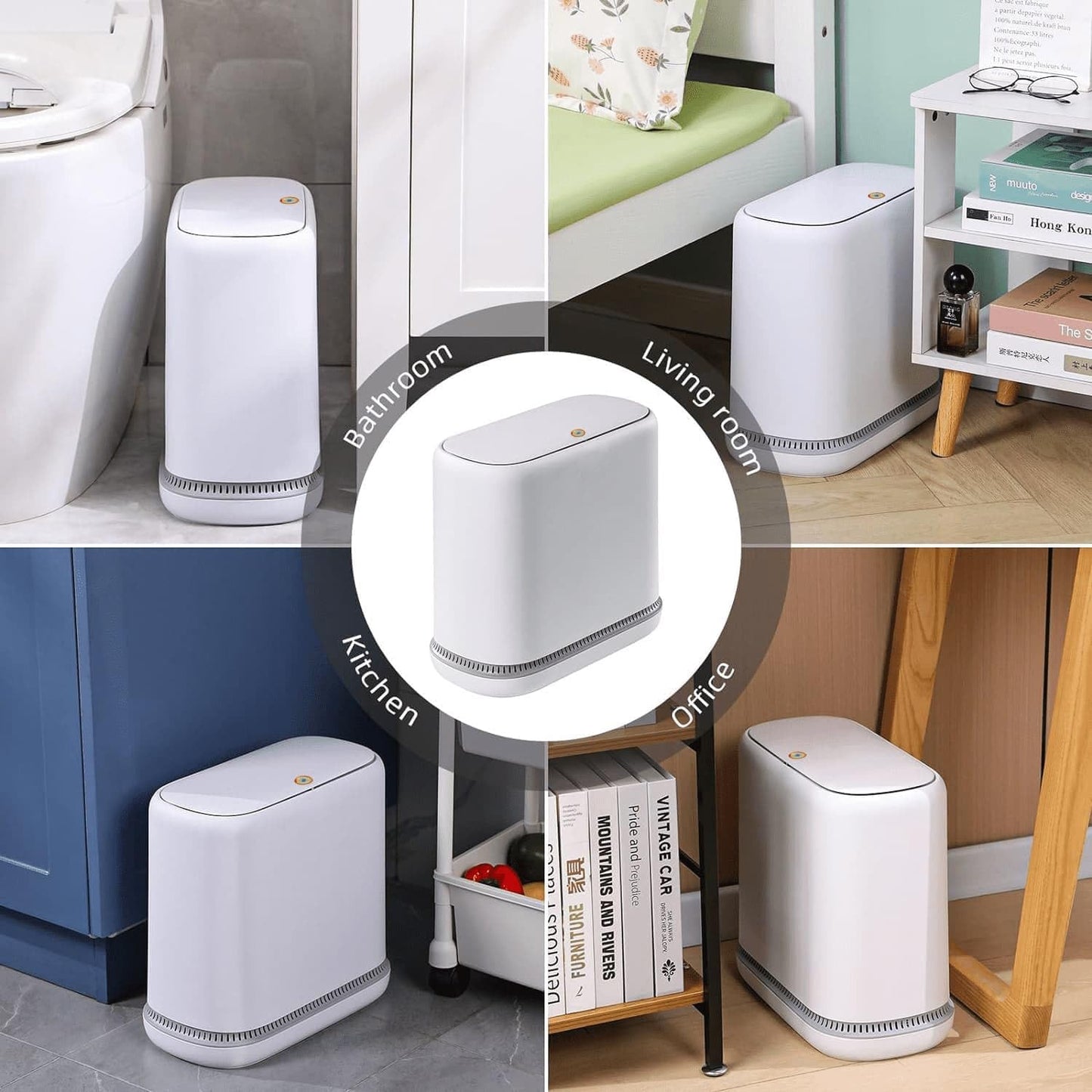 MOPALL Dog Proof Trash Can, 3.3 Gallon Slim Bathroom Trash Can with Locking Lid, Pet Proof Small Garbage Can, Compact Narrow Waste Bin for Bathroom, Kitchen, Office, Bedroom, White