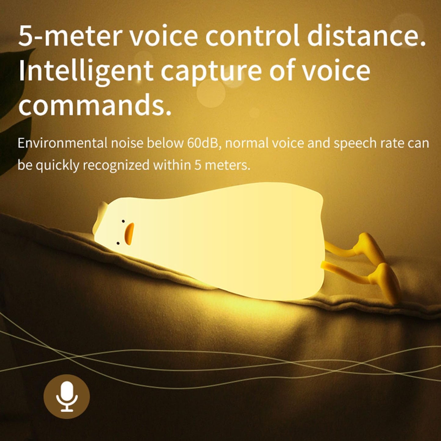 HAPPYBAG Cute Lying Flat Duck Night Light,Voice Control Fun Duck Lamp,LED Squishy Duck Light Soft Silicone Dimmable Nursery Nightlight Rechargeable Bedside Touch Lamp Baby Kids Room Decor