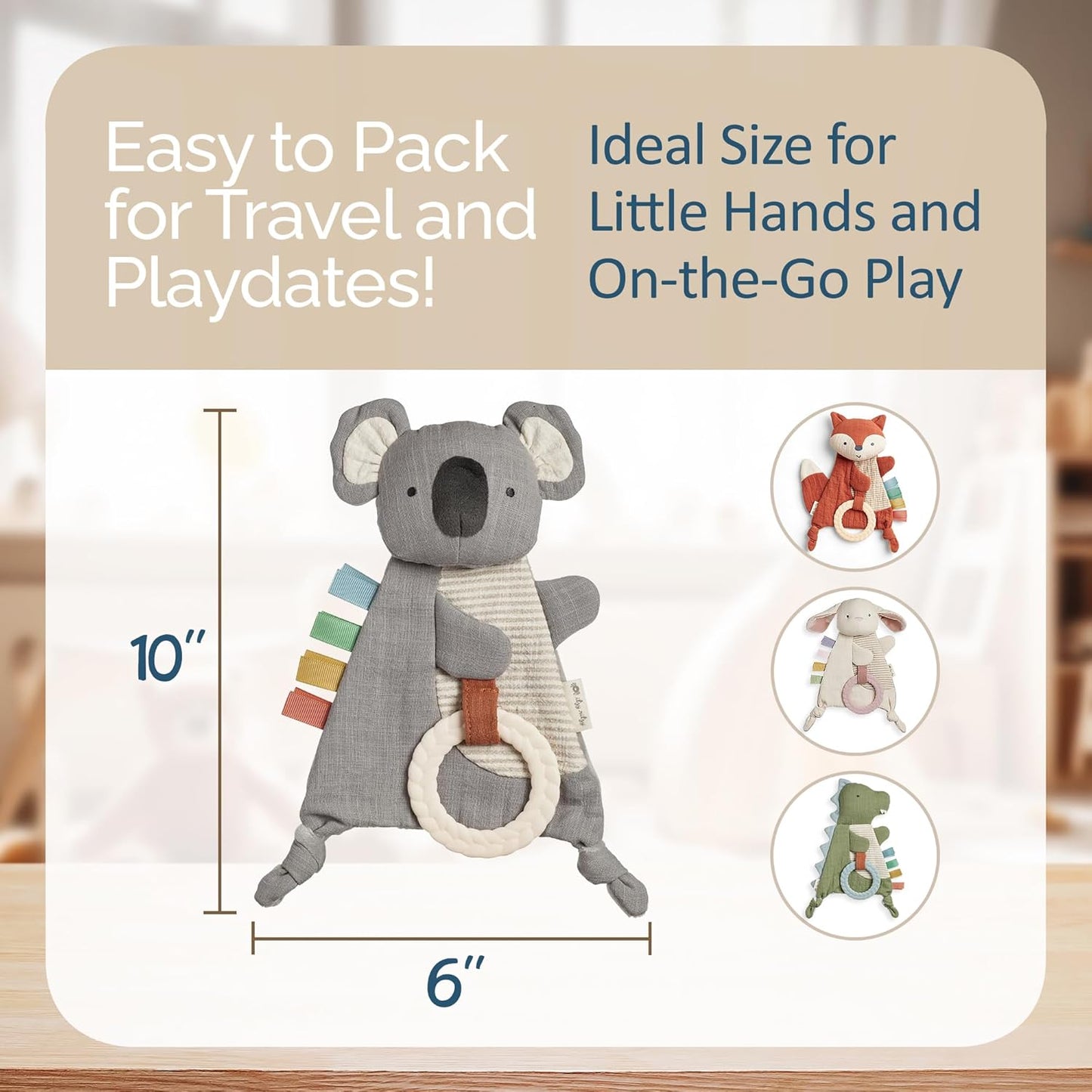 Itzy Ritzy - Bitzy Crinkle Sensory Toy Koala with Crinkle Sound for Babies & Toddlers - Features Soft Braided Teething Ring & Textured Ribbons, Designed for Ages 0 Months and Up, Koala