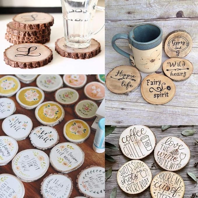 Unfinished Natural with Tree Bark Wood Slices 30 Pcs 2.4"-2.8" inch Disc