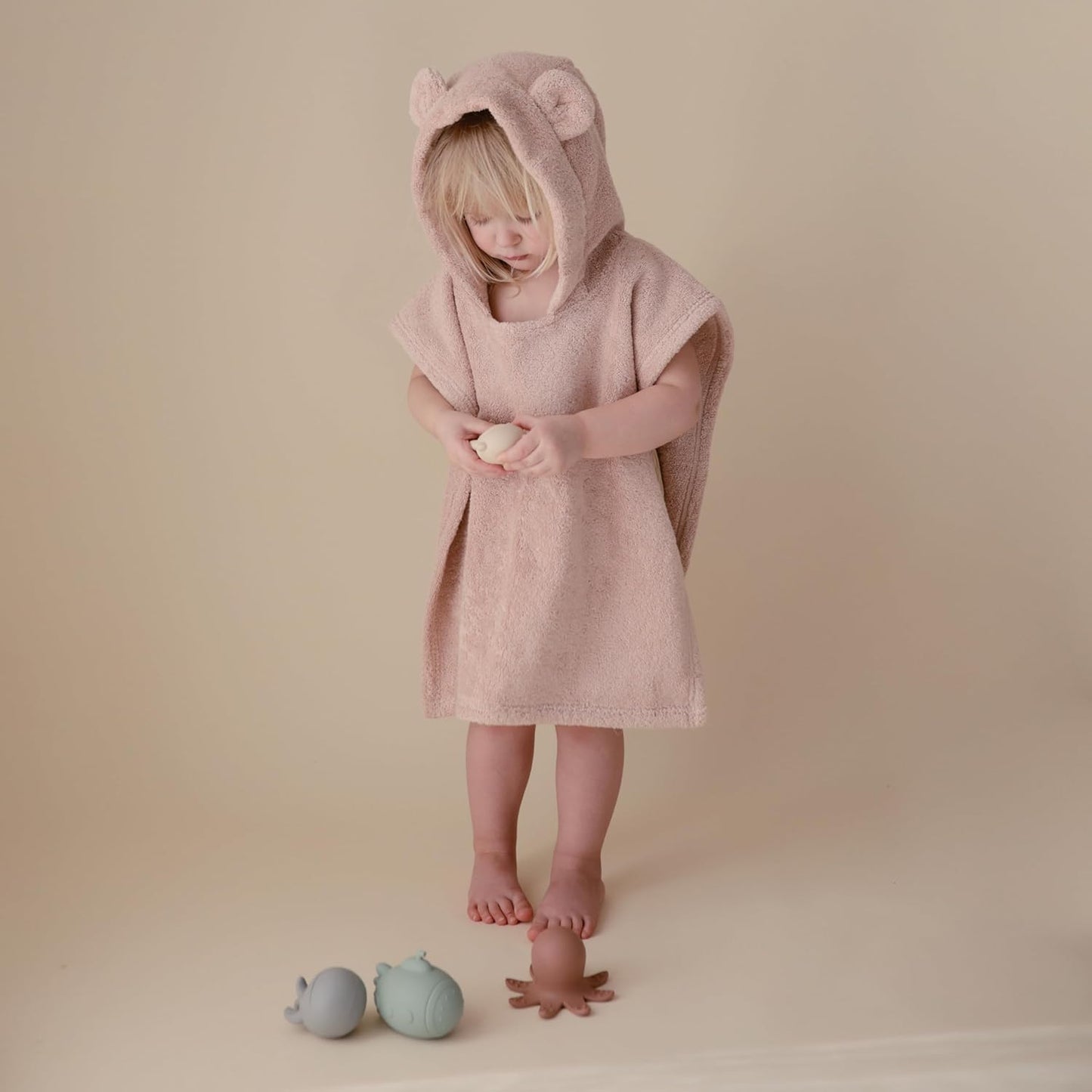 mushie Poncho Towel for Toddlers and Kids (Fog) | Organic Terry Cotton | Ages 1-3 Years