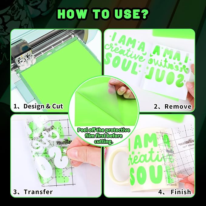 TECKWRAP Glow in Dark Matte Neon Adhesive Craft Vinyl Precut Sheets 12" x 12" 6