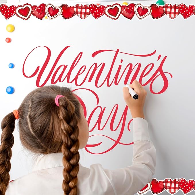 FYSUIMU 65.6 Ft Valentine's Day Bulletin Board Borders Vintage Red Heart Shaped